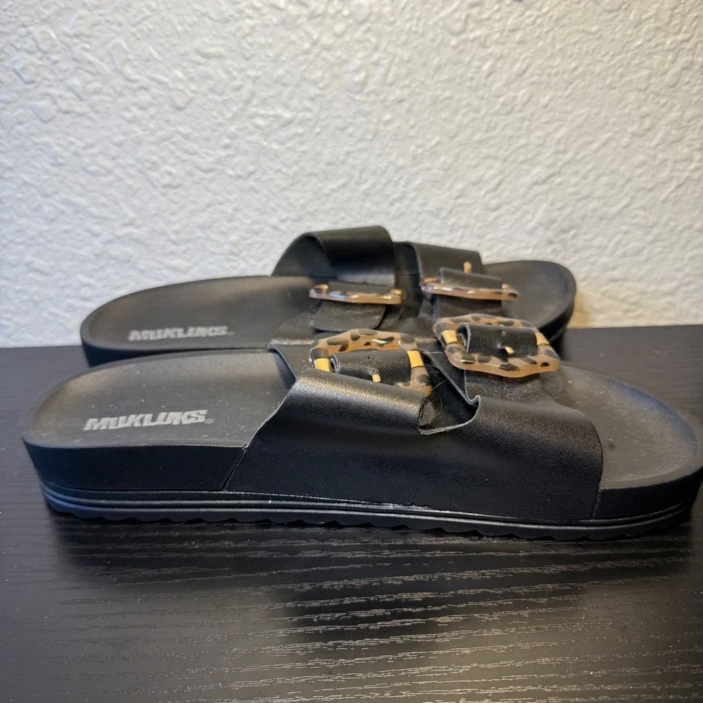 Muk Luks Grand Cayman Slide Women US 9 Black Leather Casual SlipOn Sandal EUR 39
